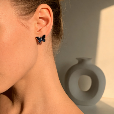 Blue Enamel Butterfly Stud Earrings