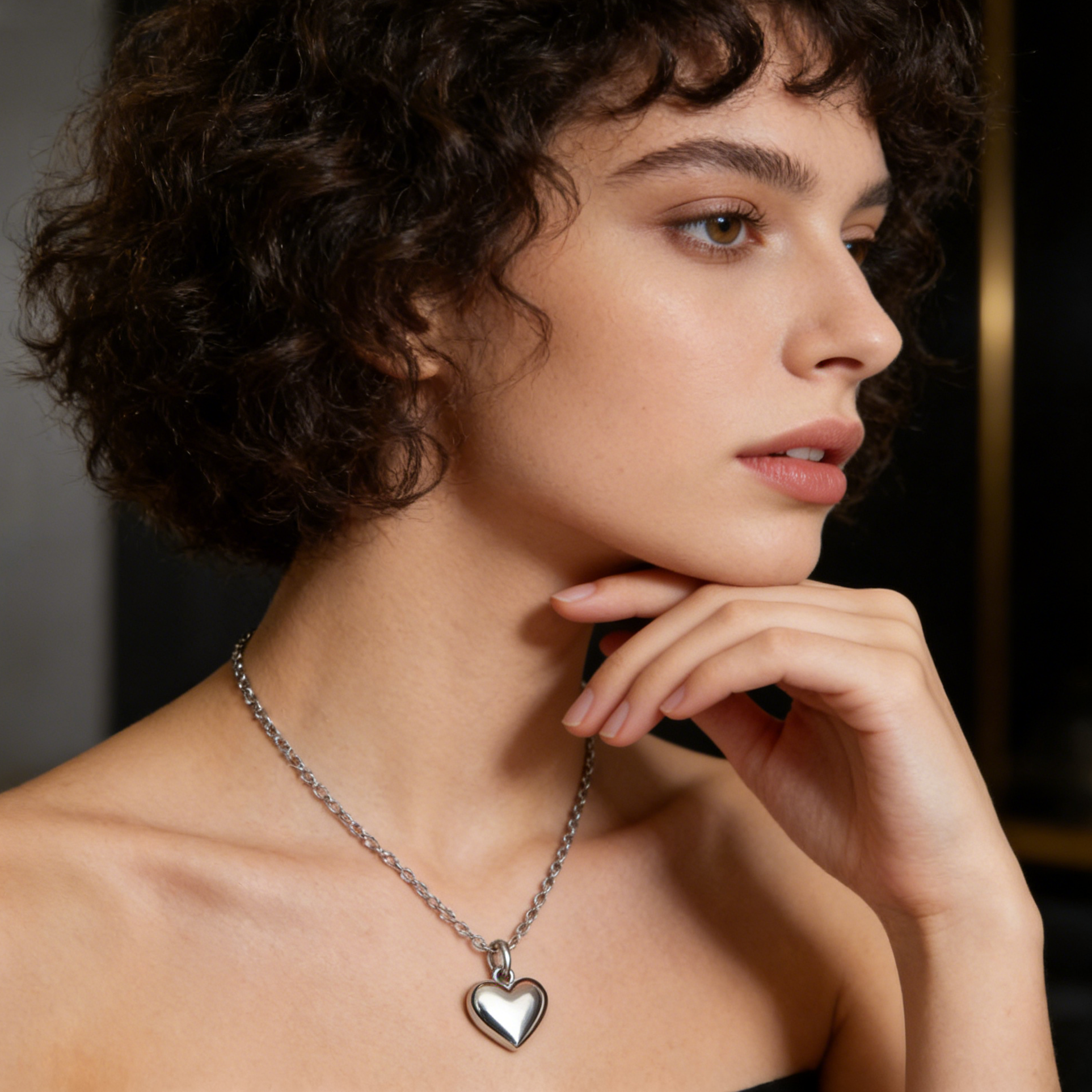 Solid Heart Silver Necklace