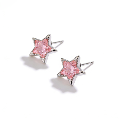 Pink Star CZ Stud Earrings